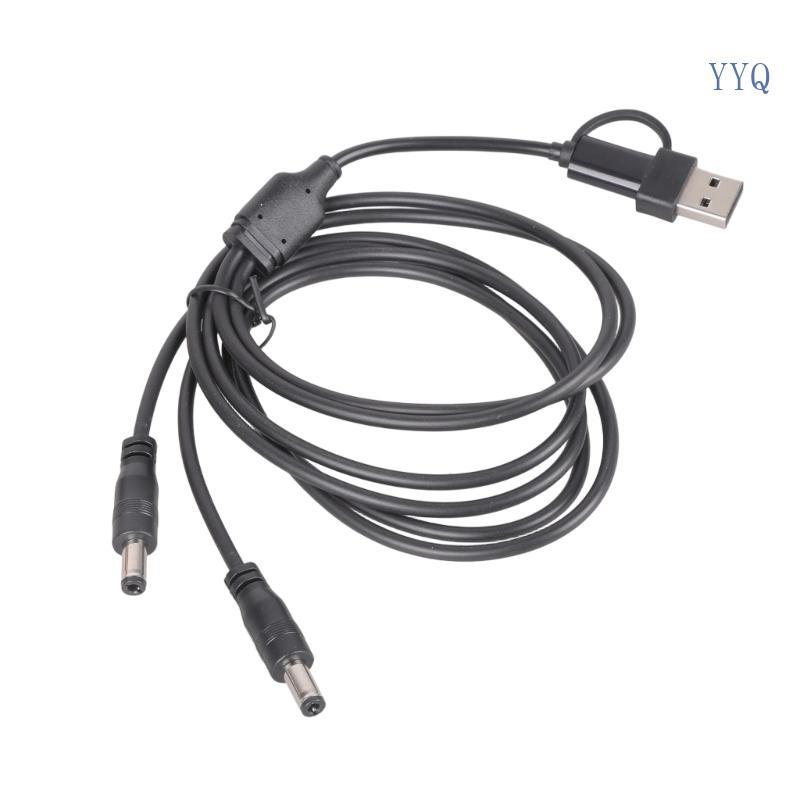 YYQ USB Type C ถึง Double DC5 5x2 5 มม.ความเข้ากันได้ด้วย USB A และ Type C 5V 3A ความยาว 100 ซม.สําห