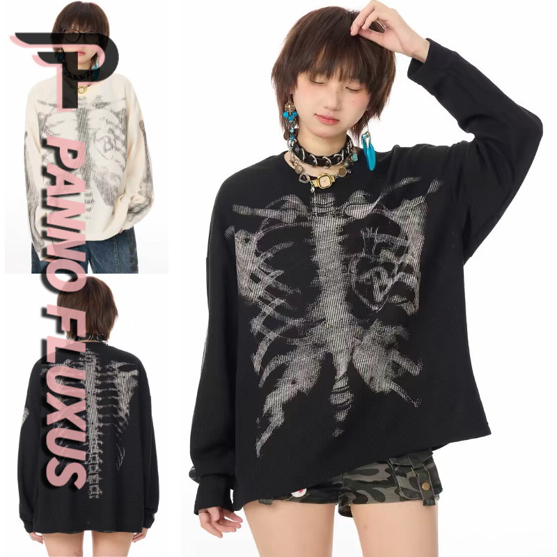 PannoFluxus เสื้อยืดแขนยาวใหม่ดีไซน์แบรนด์อินเทรนด์สไตล์อเมริกันคุณภาพสูงสไตล์ unisex