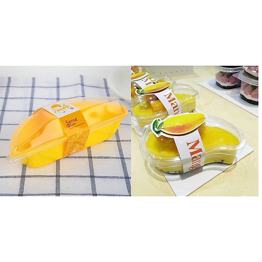 B001 พร้อมส่ง (กล่อง+ฝา+สายคาดกระดาษ) กล่องมะม่วง ทรงกล้วย ใส่ขนม มูสเค้ก ชีสเค้ก  น่ารักมาก