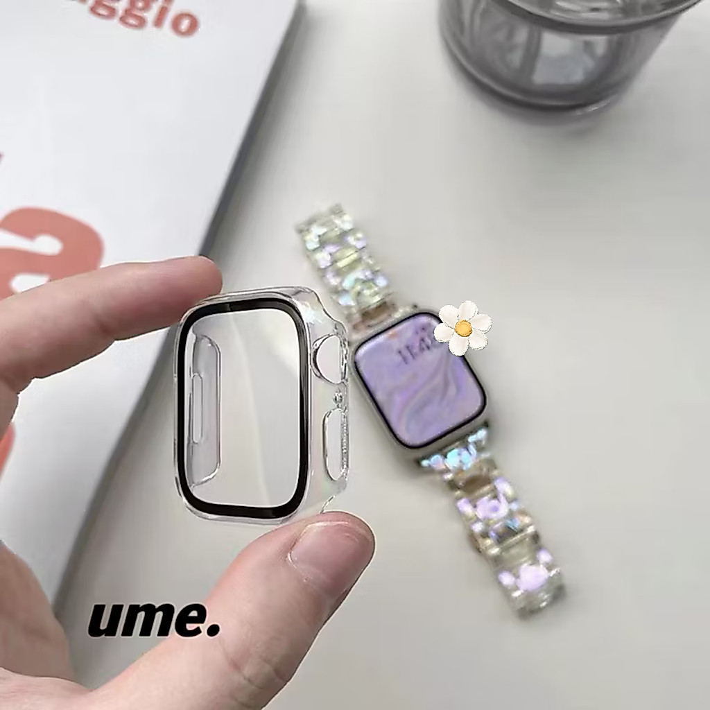 เคสสำหรับแอป--เปิน iwatch Series 11 10 9 8 7 SE 6 5 4 ขนาด38/40/41/42/44/45/46/49mmเคสกระจกWatch PC+Glass สาย watch SE