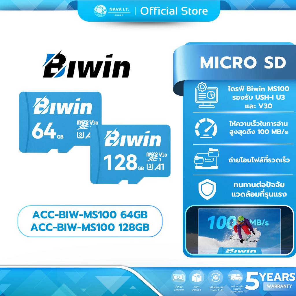 (มีส่งด่วน)BIWIN MICRO SD(ไมโครเอสดีการ์ด) MS100 64GB/128GB(ACC-BIW-MS100 64GB/128GB) รับประกัน 5 ปี