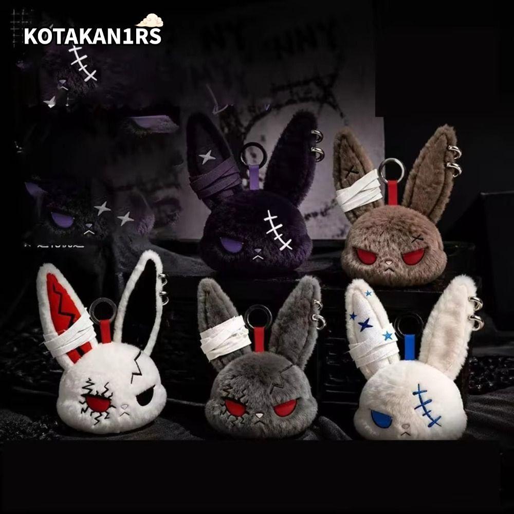 KOTAKAN1RS ตุ๊กตากระต่ายพวงกุญแจ,ตุ๊กตาน่ารักออกแบบ Dark Bunny ตุ๊กตา,น่ารักปักสไตล์โกธิคเป็นมิตรกับผิวกระต่ายจี้ทุกวันพกพา