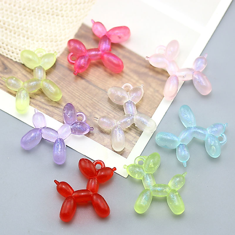 อุปกรณ์เครื่องประดับ ทําเอง อะคริลิคที่มีสีสัน มุก ส่องสว่างบอลลูนสุนัขสามมิติตุ๊กตาจี้พวงกุญแจจี้