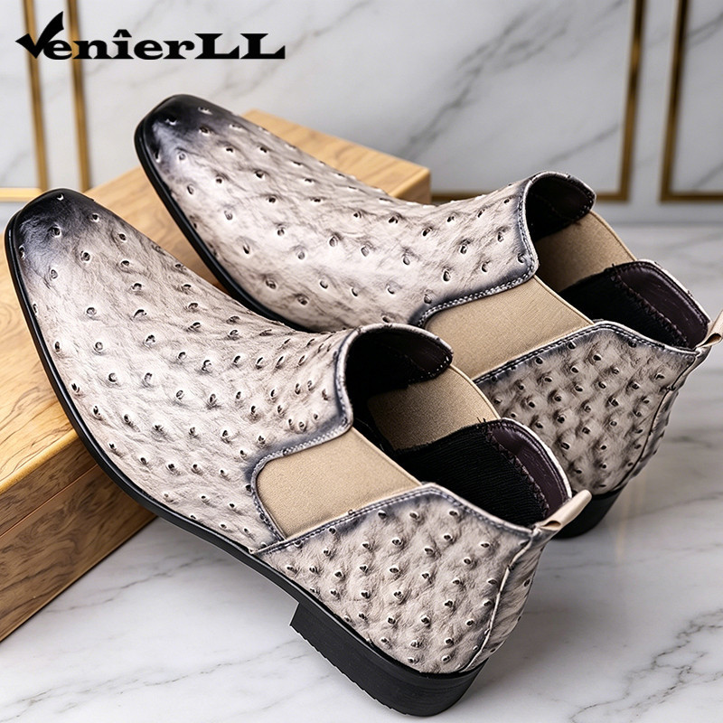 Vintage Faded นกกระจอกเทศ Mens เชลซีรองเท้าหนังนุ่ม Slip บน Pointed Toe ชุดอย่างเป็นทางการข้อเท้ารองเท้าสําหรับสํานักงานทุกวัน Club Occasion