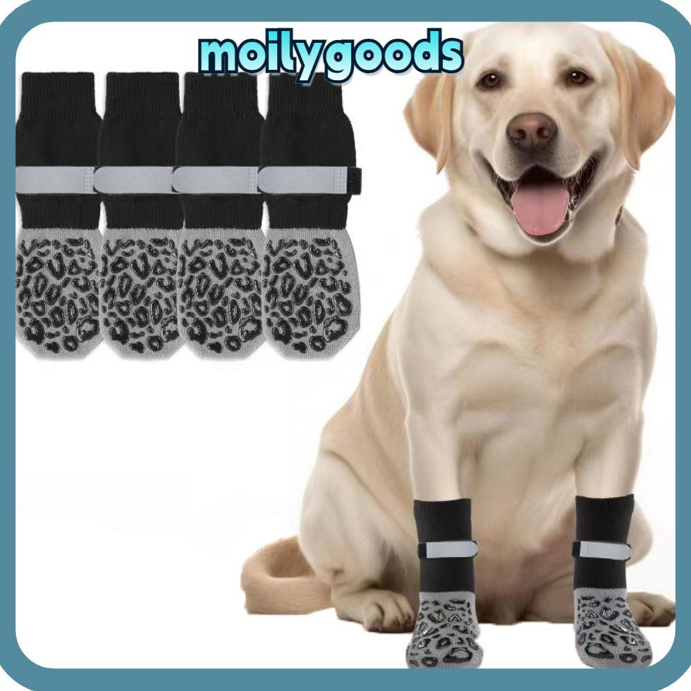 MOILYHD 4PCS ถุงเท้าถัก, Anti-Slip Adjustable Band Cozy Dog Socks, ผ้าฝ้ายคุณภาพสูง Anti-Scratch Strong Grip Protector พื้นไม้