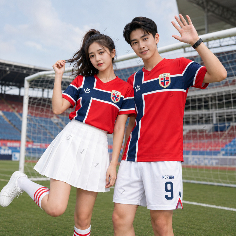 เสื้อกีฬาฟุตบอลนอร์เวย์ คอวีแขนสั้น ชายหญิง เสื้อเชียร์บอล สปอร์ตแฟชั่น ผ้าไมโครสปอร์ต แห้งไว ระบายอากาศดี พร้อมส่ง