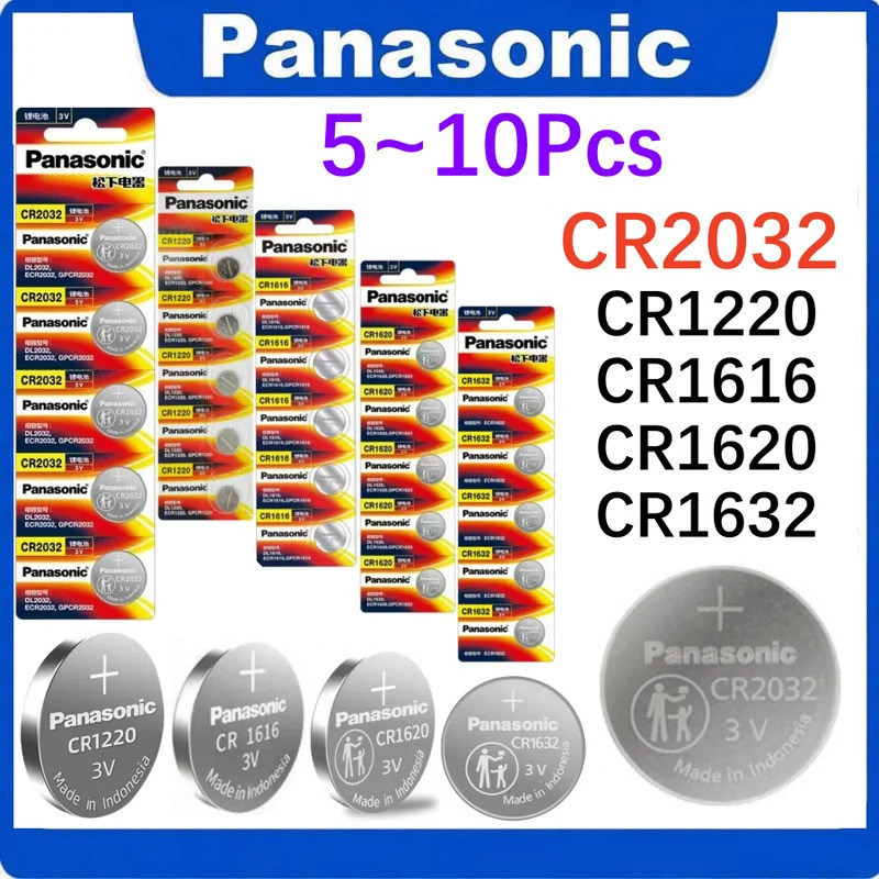 5-10 ชิ้น Original Panasonic CR2032 CR1632 CR16 CR1620 CR1220 แบตเตอรี่ลิเธียม CR2032 Batteria CR 20