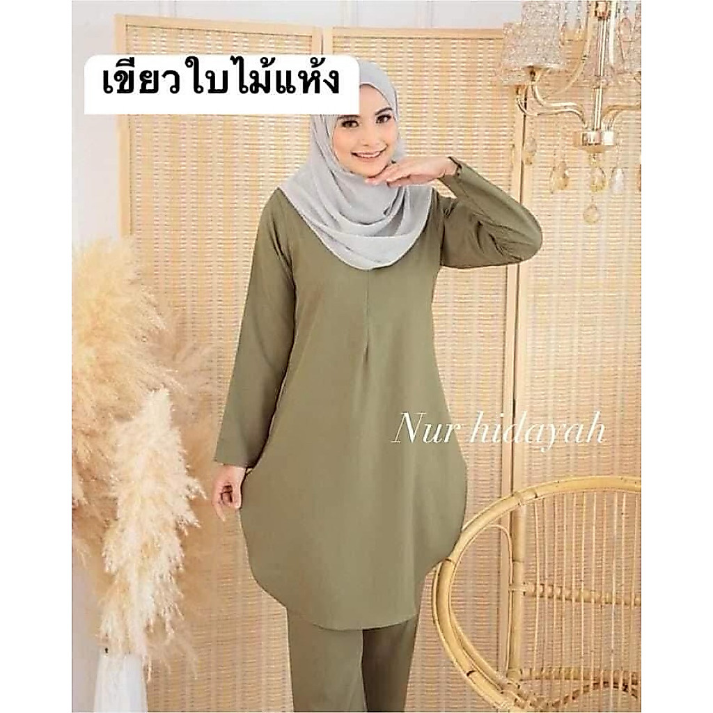 ชุดเซ็ตกางเกงเสื้อโค้ง ผ้าสลาฟ