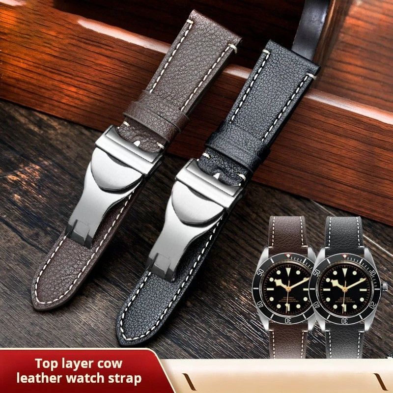 20/22 มม.สําหรับ Tudor Black Bay 1958 39 มม.41 มม.Gmt Pelagos สายคล้องคอผู้ชายหนัง Dark สีน้ําตาลธุร