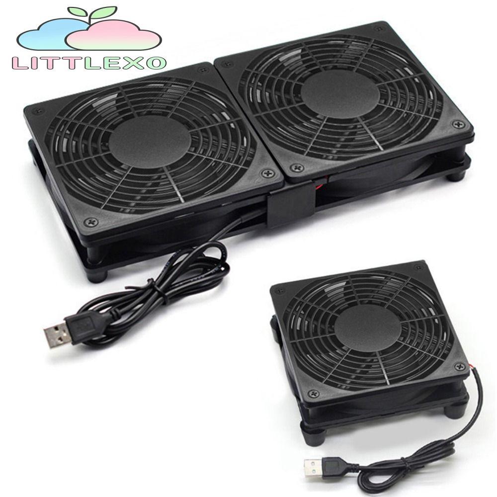LITTLEX พัดลมระบายความร้อนอิเล็กทรอนิกส์, DC 5V DIY คอมพิวเตอร์พัดลมพีซี, Universal USB ขับเคลื่อนพัดลมคู่ปิดเสียงโมเด็มเราเตอร์ Cooler DVR กล่องทีวี
