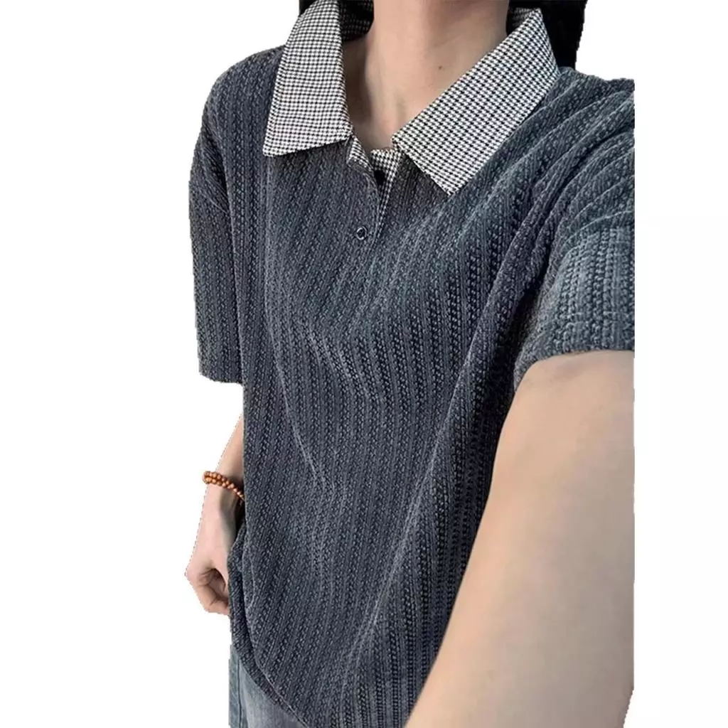 MNO.9 Polo T18 เสื้อโปโล คอปก(ลายสก็อตเล็ก) แขนสั้น ผ้าTexture โปโลคอปก Clothing Man ผู้ชาย ดำ เทา ขาว