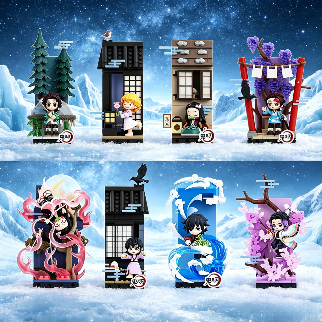 P POPMART Demon Slayers Blade Lizhi Series Building Blocks เครื่องประดับรูปของเล่นอินเทรนด์ตุ๊กตาตุ๊กตา