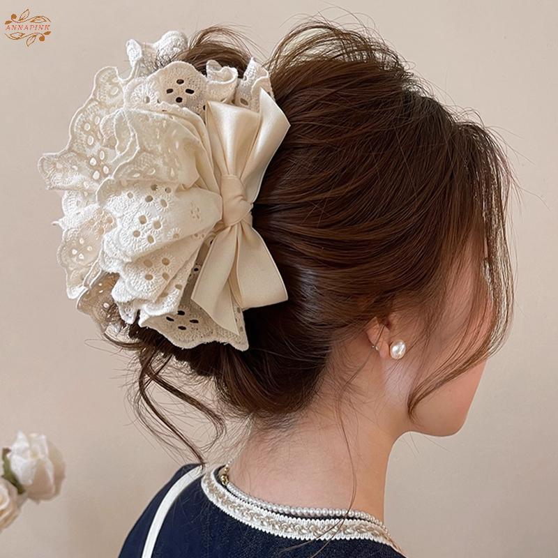 Ank French Temperament Lace Bow Bow Hairpin Shark Clip เครื่องประดับผมผู้หญิง EN
