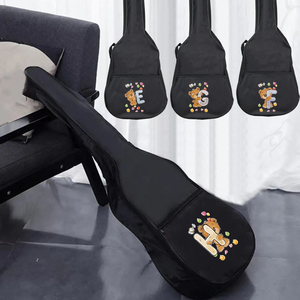 มีให้เลือกหลายลวดลายและขนาด กระเป๋ากีตาร์สีดำแบบพกพา รูปแบบคลาสสิก ขนาด 31-41 นิ้ว ชุดลายหมี