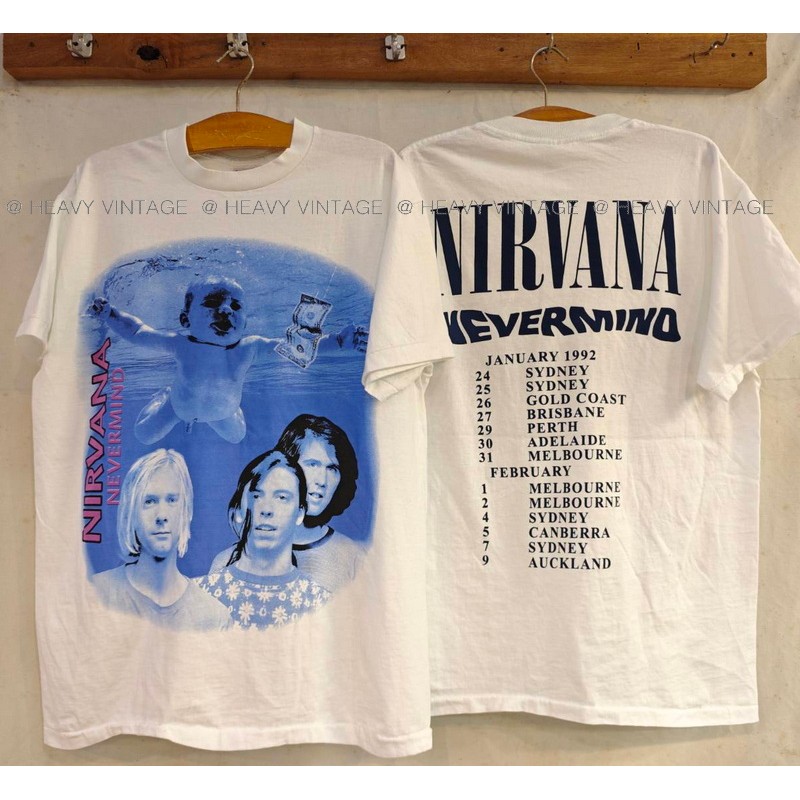 NIRVANA AUSTRALIA TOUR 1992 เสื้อวินเทจ เสื้อทัวร์ วงร๊อค heavy vintage shirt