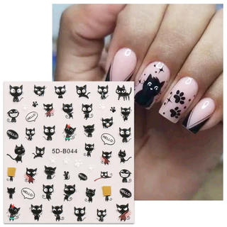 HAMA NAIL Nail Art สติกเกอร์ขายส่ง 3D นูนน่ารักการ์ตูนแมวภาษาฝรั่งเศสคําตกแต่งเล็บสติกเกอร์ Decals