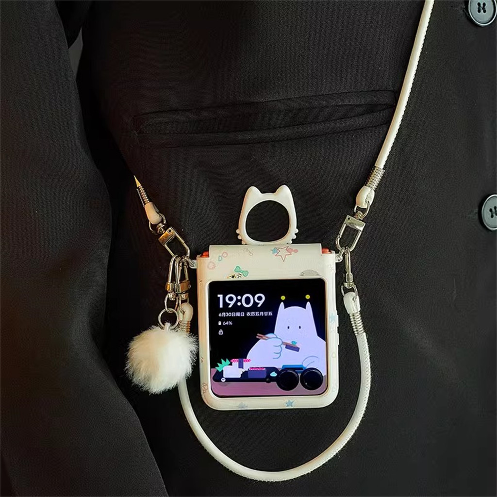 LUKEN Ins น่ารัก Puppy Kitty แหวนแกนกลางแบบพกพาสําหรับ Motorola Razr 60 Ultra Razr2025 Razr50 Ultra Razr2024 ปกหลังสําหรับ Oppo ค้นหา N2 Flip N3 Flip สําหรับ Z Flip 7 6 5 4