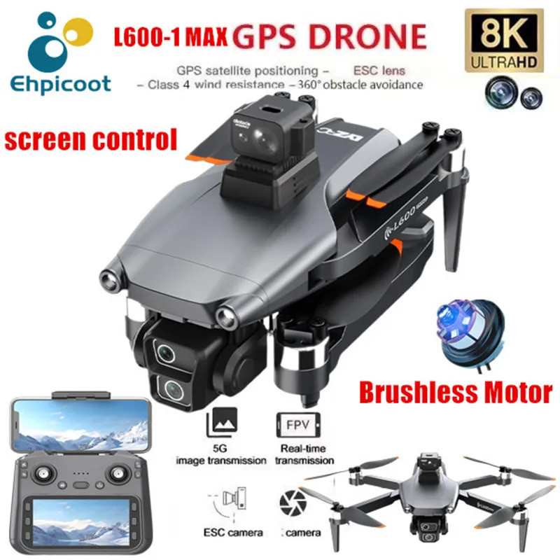 [NEW] Professional L600-1 Pro Max Gps Drone 8k Hd Dual Camera พร้อมหน้าจอ 5g Wifi 360°หลีกเลี่ยงอุปส