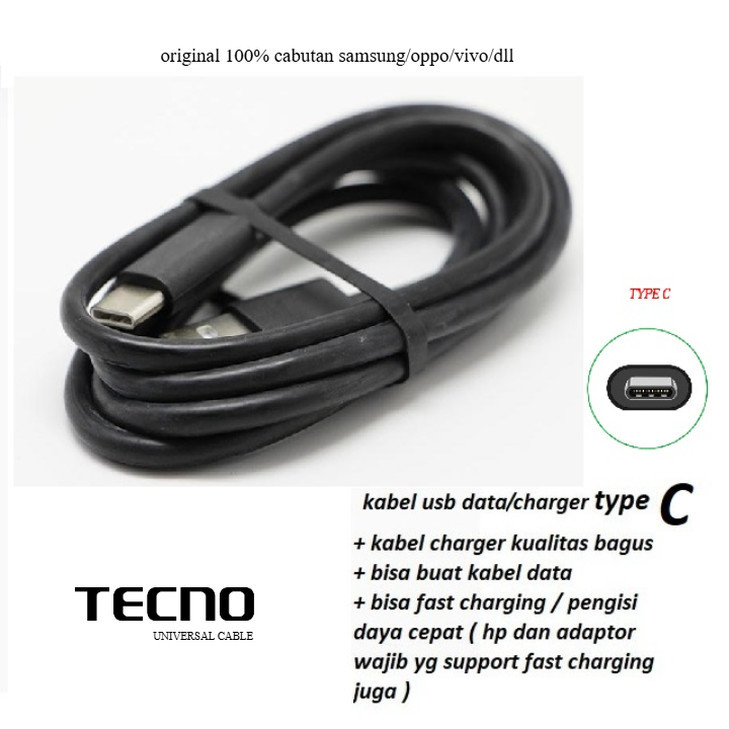 ของแท้ 100% (สีดํา) สายชาร์จ Usb type C tecno camon 20 CK6 CK6n - camon 20 pro CK7n - 20 pro 5G CK8n