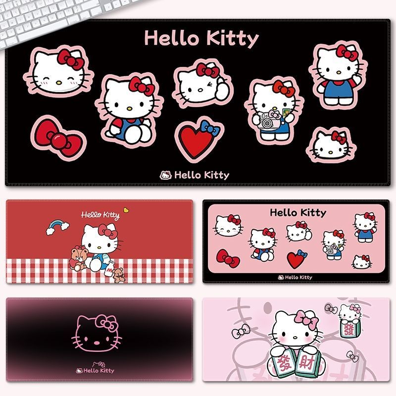Hello Kitty Mouse Pad ขนาดใหญ่การ์ตูนน่ารักสายรัดข้อมือคอมพิวเตอร์ Girl Pad สีดําสีชมพู Sweet Cool