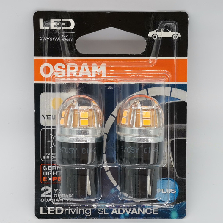OSRAM OSRAM LED 9705Y T20 WY21W 12V รถ Amber Light ปลั๊กแบนขนาดใหญ่หลอดไฟพวงมาลัย