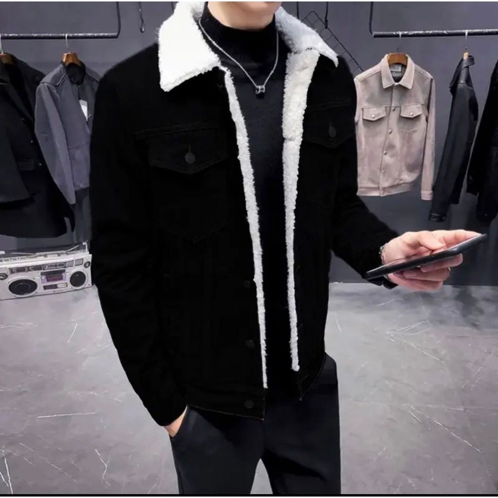 SHERPA JEANS JACKET ผู้ชายและผู้หญิง FUR DENIM JACKET BIKER DILAN SHERPA