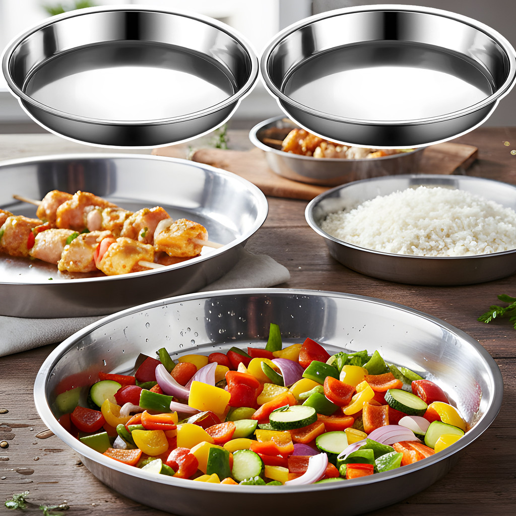 Kids-Safe Stainless Steel Plates - Round Tableware Reusable Anti-Slip for Infants Meals, Lightweight & Unbreakable, Home & Outdoor Dining Plate