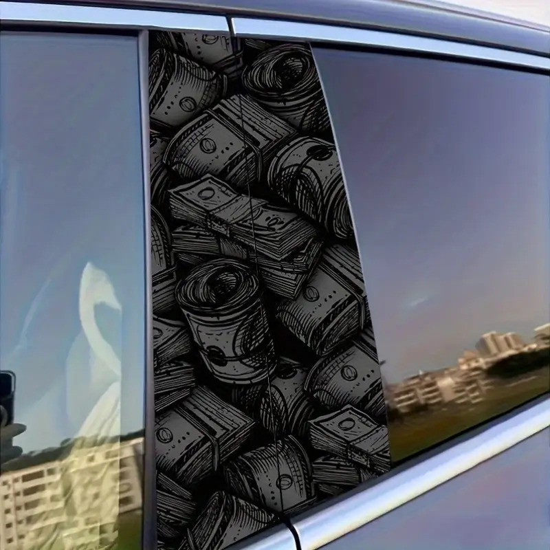 2 ชิ้น Dollar Bill Car Decals - สติ๊กเกอร์ป้องกัน B-Pillar แบบมีกาวในตัว, การออกแบบสกุลเงิน US ที่สม