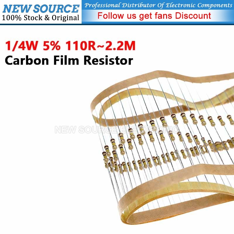 [100 ชิ้น] ตัวต้านทานฟิล์มคาร์บอน 1/4 วัตต์ 5% 110R ~ 2.2M 220R 330R 470R 120R 1M 680R 510R 150R 2.2