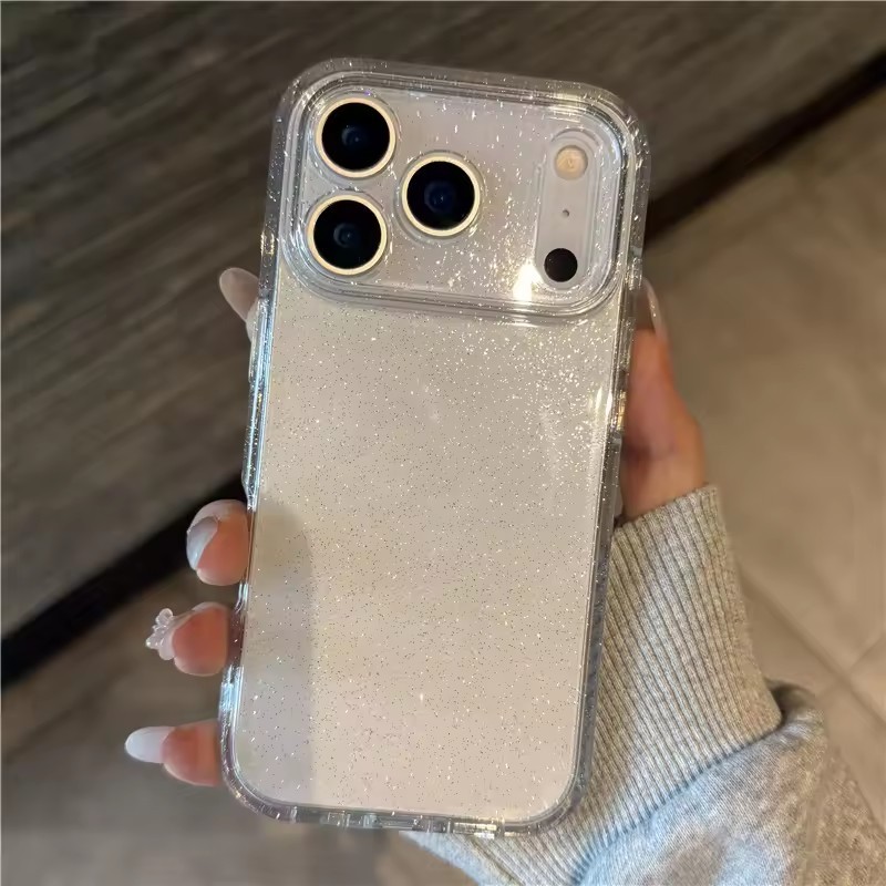 [JLK] Luxury Bling Glitter Clear Shockproof Armor Case for iPhone 17 17Air 17Pro 17Pro Max 16 15 14 13 12 Pro Max Transparent Lens Protection Hard Back Cover ราคา ถูกที่สุด ดีลบีเคเค รูปภาพหลัก