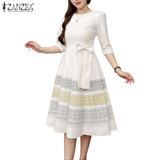 เดรสทรงกลางสำหรับผู้หญิง ดีไซน์ลายเฉพาะแบบเกาหลีเรียบหรู ZAN…