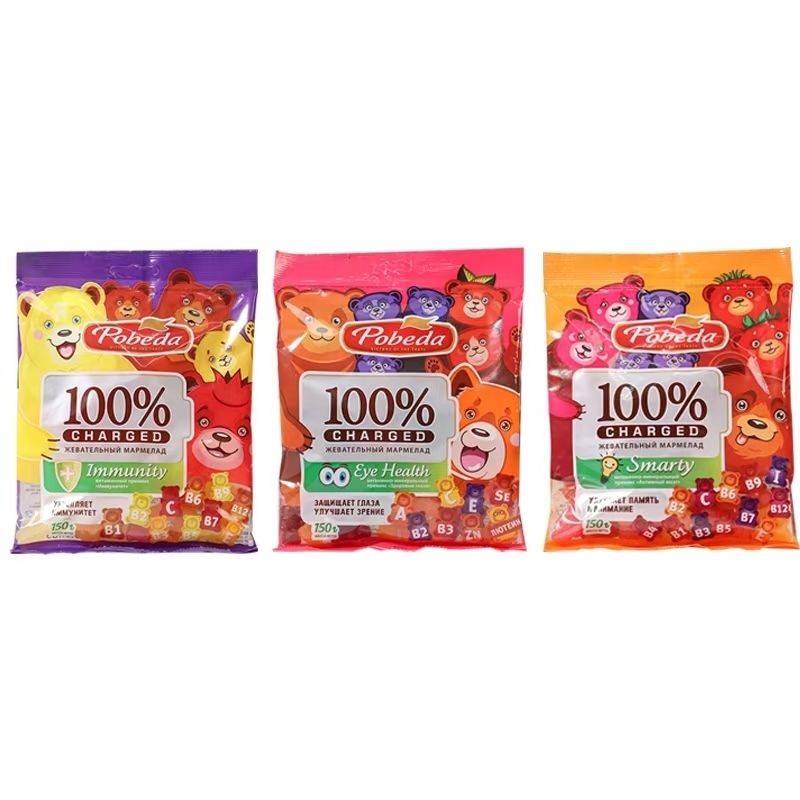 รัสเซียนําเข้า Gummy Bear ผลไม้ Gummy เด็กรสผลไม้ Multivitamin Marshmallow ผสม Gummy Snacks