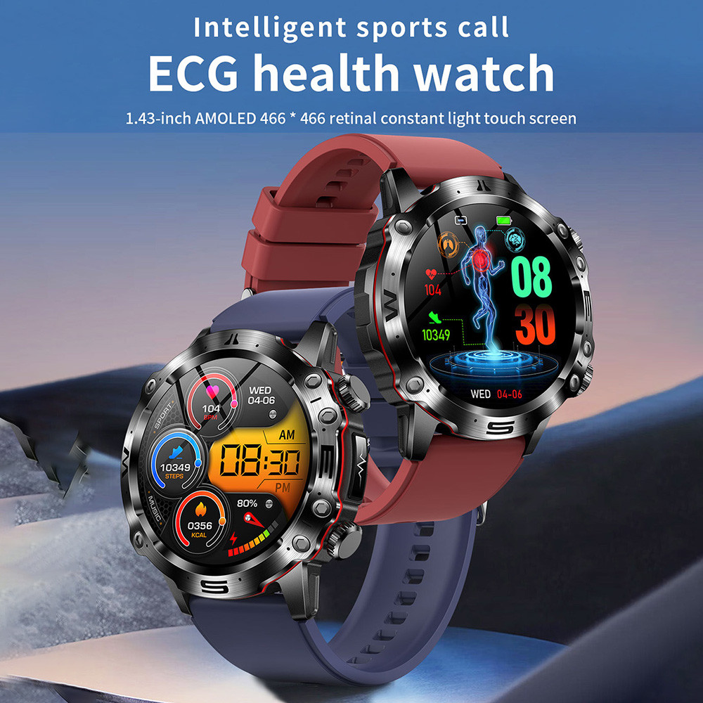 Joyfeel-th Smart Watch 1.43in 466x466 หน้าจอที่ชัดเจนสูง IP68 กีฬาการตรวจสอบสุขภาพที่ทนน้ำด้วยฟังก์ช