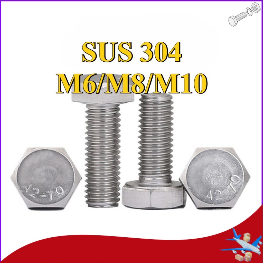 [DTY] Bolt- DIN933 สลักเกลียวหกเหลี่ยม SS304 เกลียวละเอียด M6/M8/M10