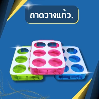 ถาดวางแก้วพลาสติก 6 ช่อง ถาดคว่ำแก้ว มีร่องระบายน้ำ PP เกรด A วางแก้ว 6 ใบ สีฟ้า เขียว ชมพู