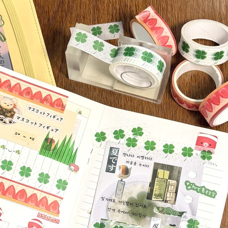 5 เมตร/ม้วนสี่ใบโคลเวอร์สตรอเบอร์รี่สติกเกอร์เทป ทําเอง สมุดภาพของขวัญตกแต่ง