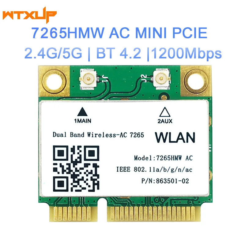 7265HMW 876Mbps Dual Band 2.4G + 5G Wifi ไร้สาย Mini PCI-E การ์ดบลูทูธ 4.0 สําหรับ 7260 8260 8265 82