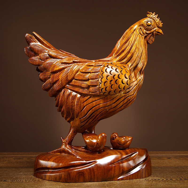 Rosewood แกะสลัก Hen เครื่องประดับไม้สัตว์ Zodiac ไก่ความหมาย Home Living Room Shop ตกแต่งมะฮอกกานีห