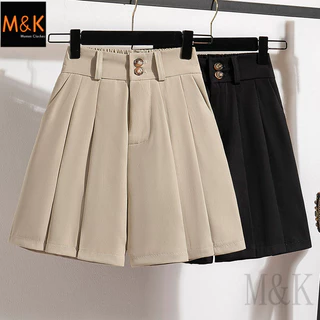 M & K Plus กางเกงขาสั้นผู้หญิงทรงกระบอกเพื่อน้องสาว เอวสูงและขากว้าง ดีไซน์ A-line สบายๆ ในหน้าร้อน
