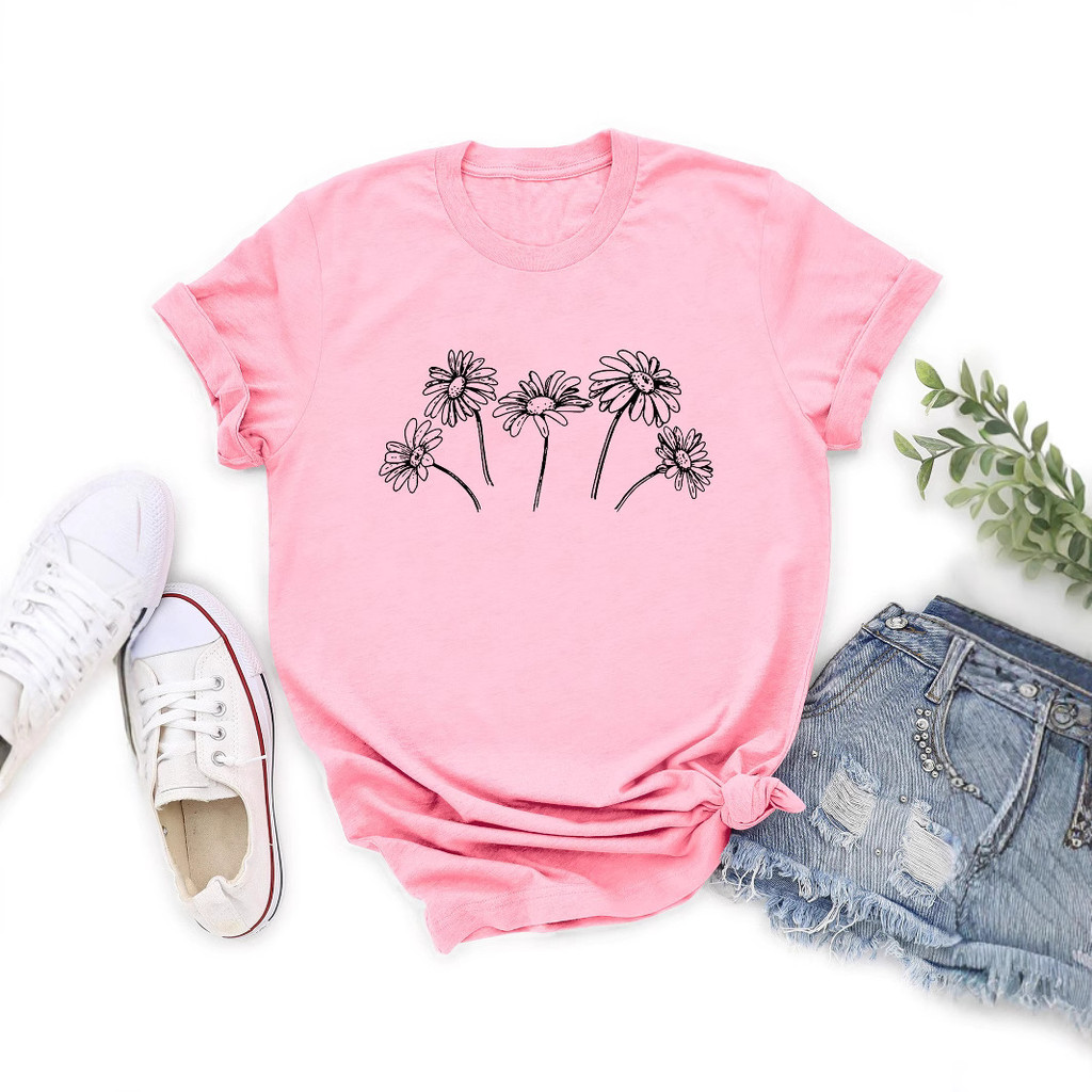 พิมพ์รอบคอใหม่ผู้หญิงฤดูร้อนเดซี่เสื้อยืดใหม่สี่ท็อปส์แขนสั้นเสื้อยืดหลวมฤดูกาล20252022ปี NF2D