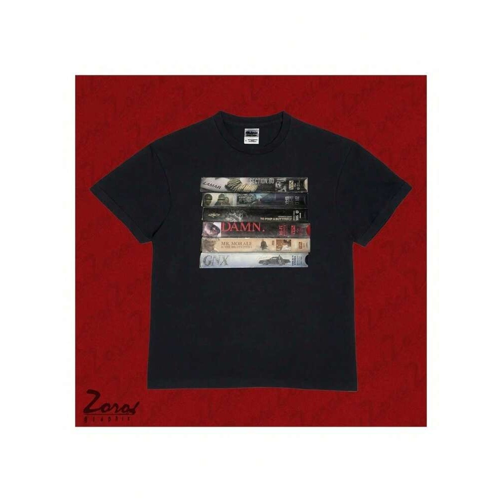 เสื้อยืดCOD Kendrick VHS Tapes Shirt ภาพพิมพ์บูตเล็กแรปเทปและแผ่นเสียง สินค้าหายาก