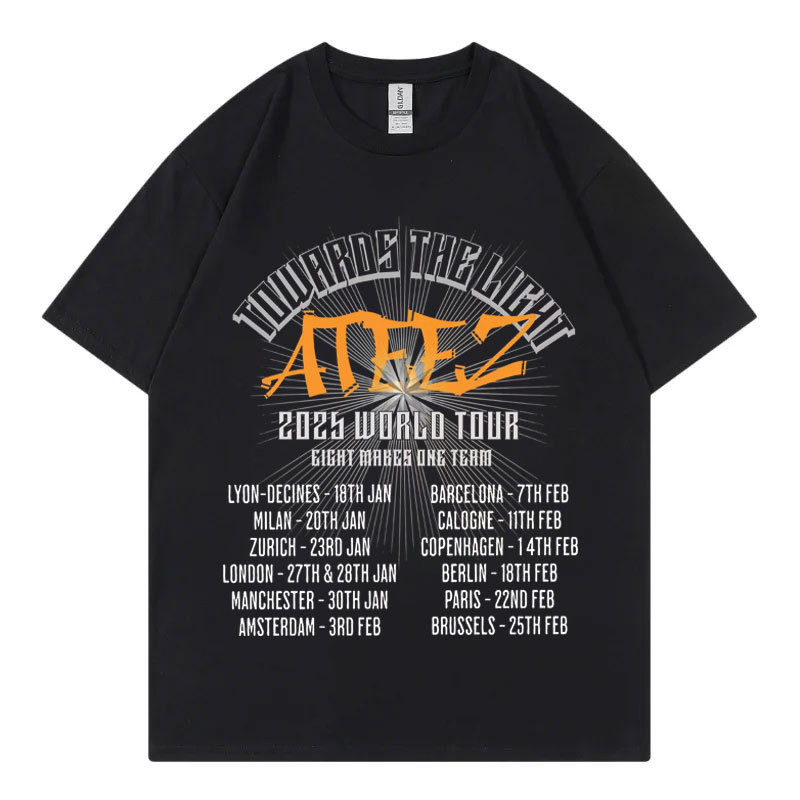 ATEEZ 2025 World Tour Merch - T-Shirt สำหรับทั้งชายและหญิง สไตล์ฮิปฮอป