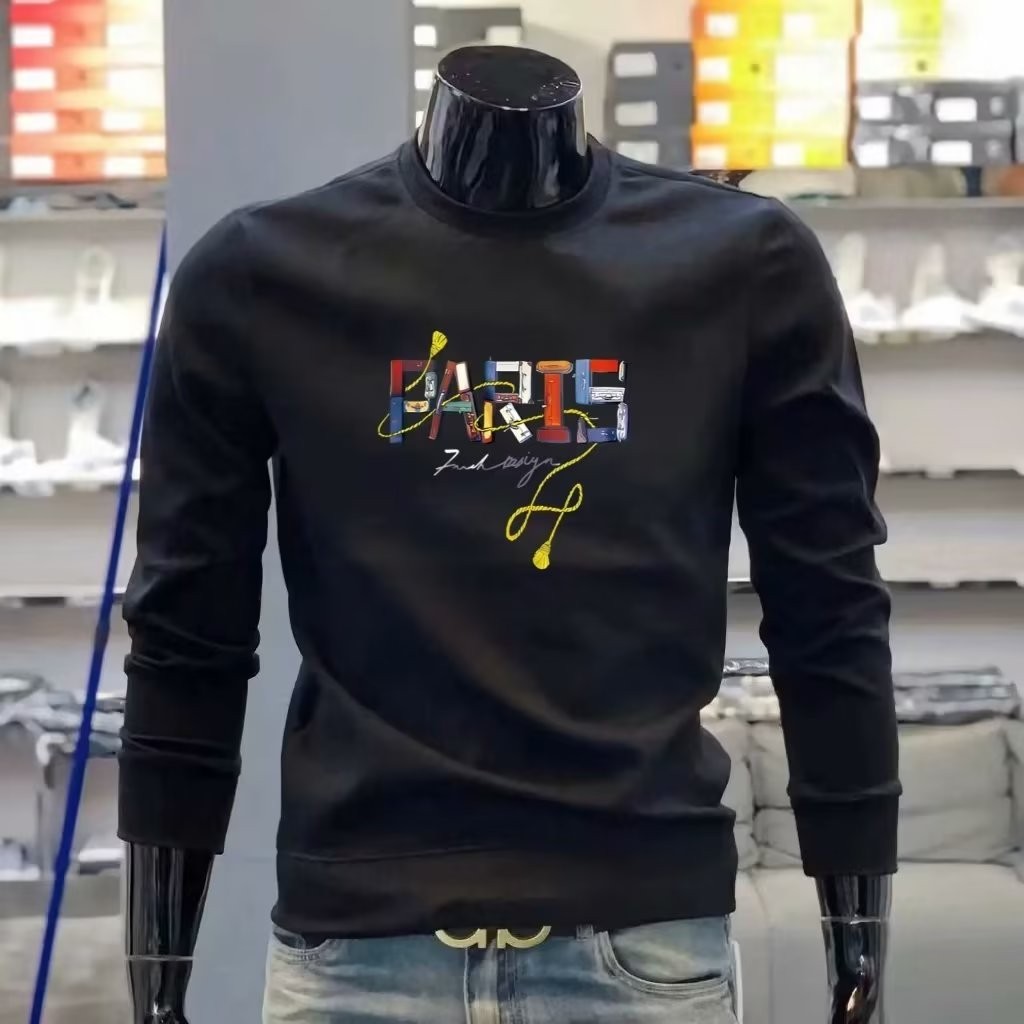 Casual ฤดูใบไม้ผลิฤดูใบไม้ร่วงรอบคอสีทึบ COD เสื้อยืดแขนยาวสไตล์ใหม่ผู้ชาย 2025 ผู้ชาย Top HMW2023-P