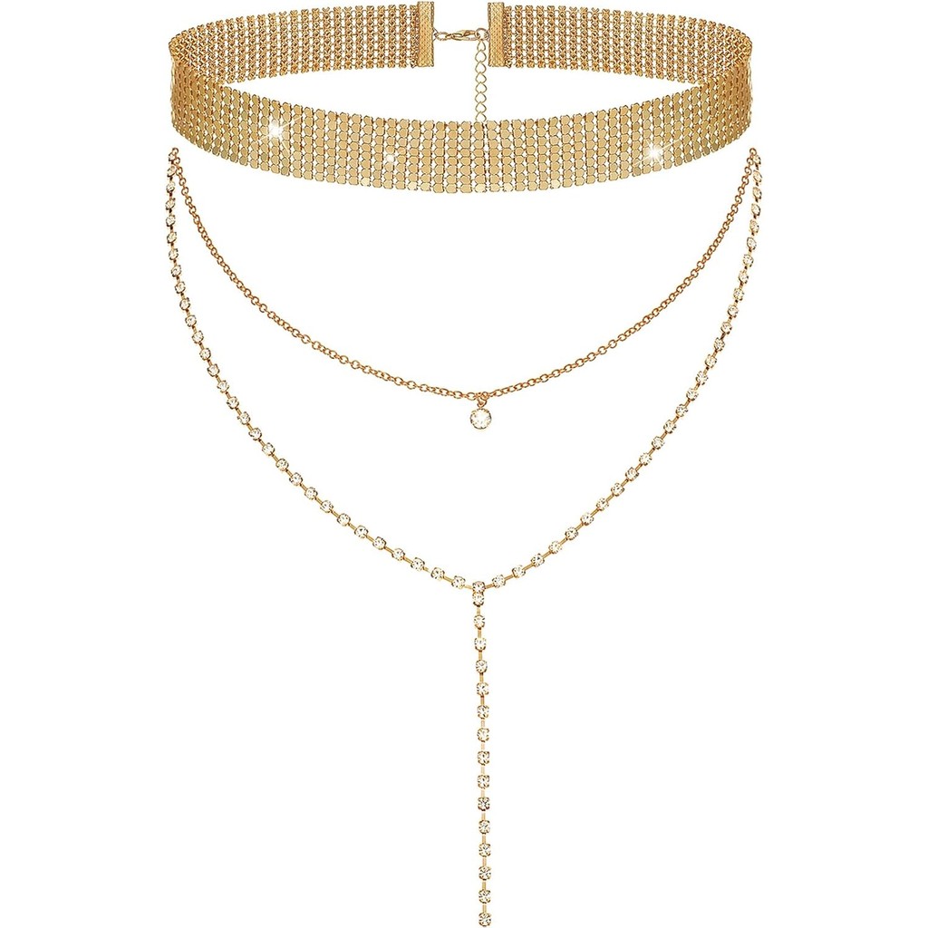 สร้อยคอลอยers แบบ_layered สำหรับผู้หญิง ดีไซน์_y_neck ประดับคริสตัล