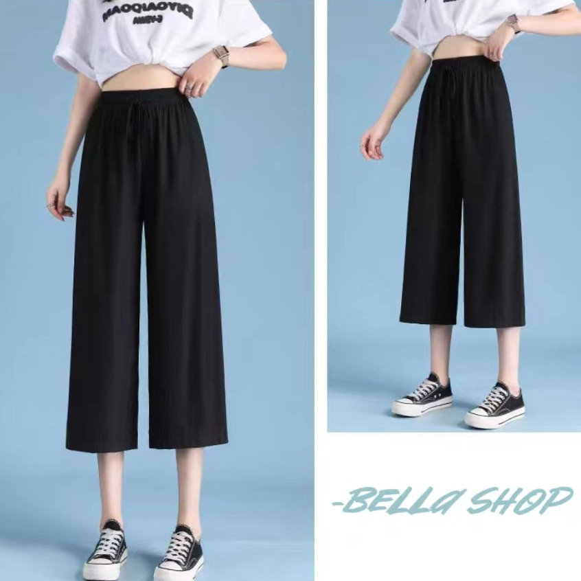 Bella กางเกงขายาวสีดำ กางเกงขากว้างทรงหลวมแฟชั่นฤดูร้อนสําหรับผู้หญิง