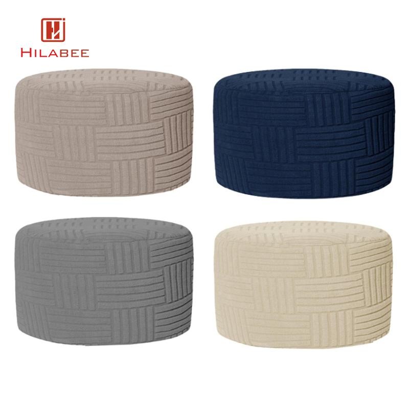 [UsusexaMY] Stretch Ottoman Slipcover Soft Washable Round Solid Color Ottoman Cover Footrest Sofa Co