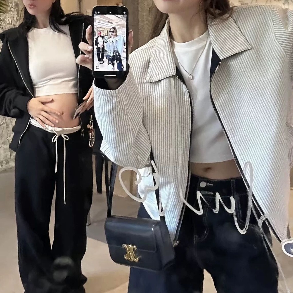 เสื้อแจ็คเก็ตแขนยาวสองด้านสำหรับฤดูใบไม้ร่วง สไตล์เรียบหรูและคลาสสิก