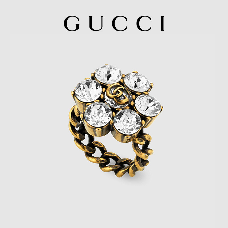 G GUCCI GUCCI Crystal Double G แหวนสุภาพสตรี