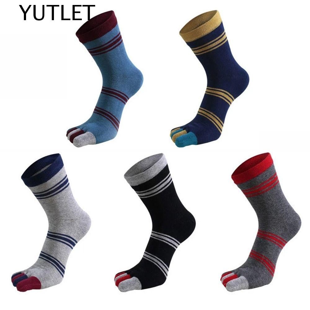 YUTLET Toe Socks Elastic Breathable Striped Cotton Five Toe For Men Crew Socks
