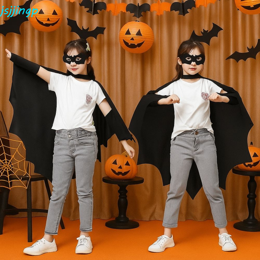 ชุดเสื้อคลุมค้างคาวและหน้ากากตาสำหรับ.party Halloween พร้อมปีกเคปสีดำ – โปรปัง